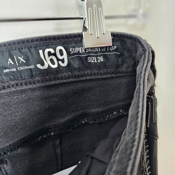 NWOT Armani Exchange J69 Super Skinny Lift Up Dark Gray Beaded Fringe Jeans 26 - Picture 7 of 12